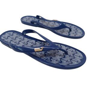 Vineyard Vines Sandals Blue Rubber Flip Flop Thongs Anchor Print Jellys Size 9